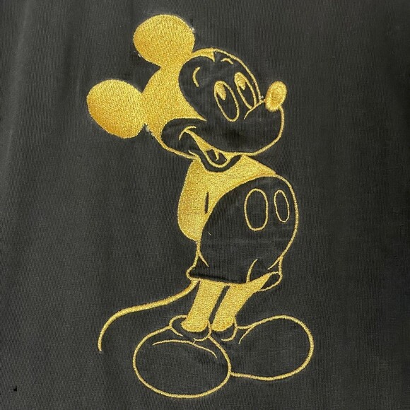 Vintage Disney Mickey Mouse Single Stitch Gold Embroidery Size L Black Tee - Picture 4 of 9